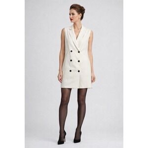 Akris Punto Women's Size 12 White‎ Sleeveless Double Breasted V-Neck Blazer